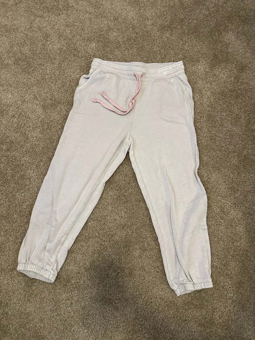 Anthropologie Beige Jogger Sweatpants with Pink Drawstring - Picture 3 of 4